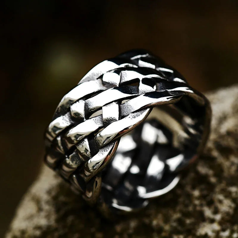 Wide Twist Knitting Ring — Stainless Steel