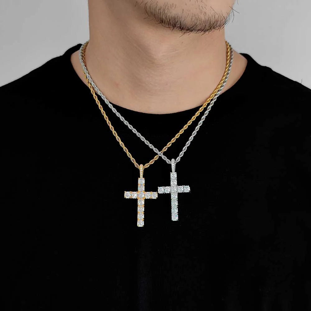 Iced Out Cross Pendant Necklace Stainless Steel CZ