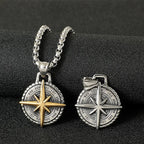 Two-Tone Compass Pendant Necklace Retro Statement
