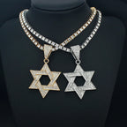 Fashion Star of David Pendant Necklace Women Men Hip Hop Tennis Cuban Chain Necklaces Classic Six-pointed Star Jewish