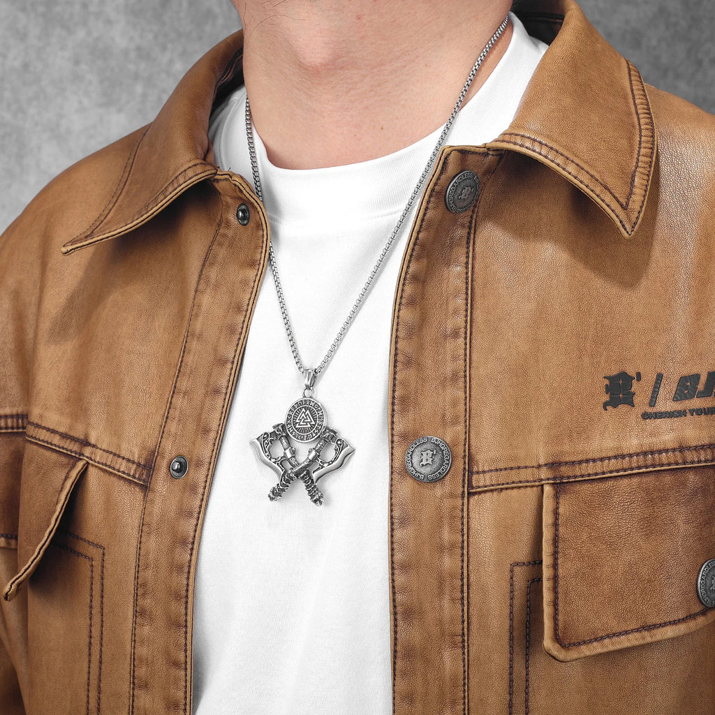 Viking Double Battle Axe Men Necklaces Stainless Steel Pendant Chain Women Punk Fashion Jewelry Accessories Gifts