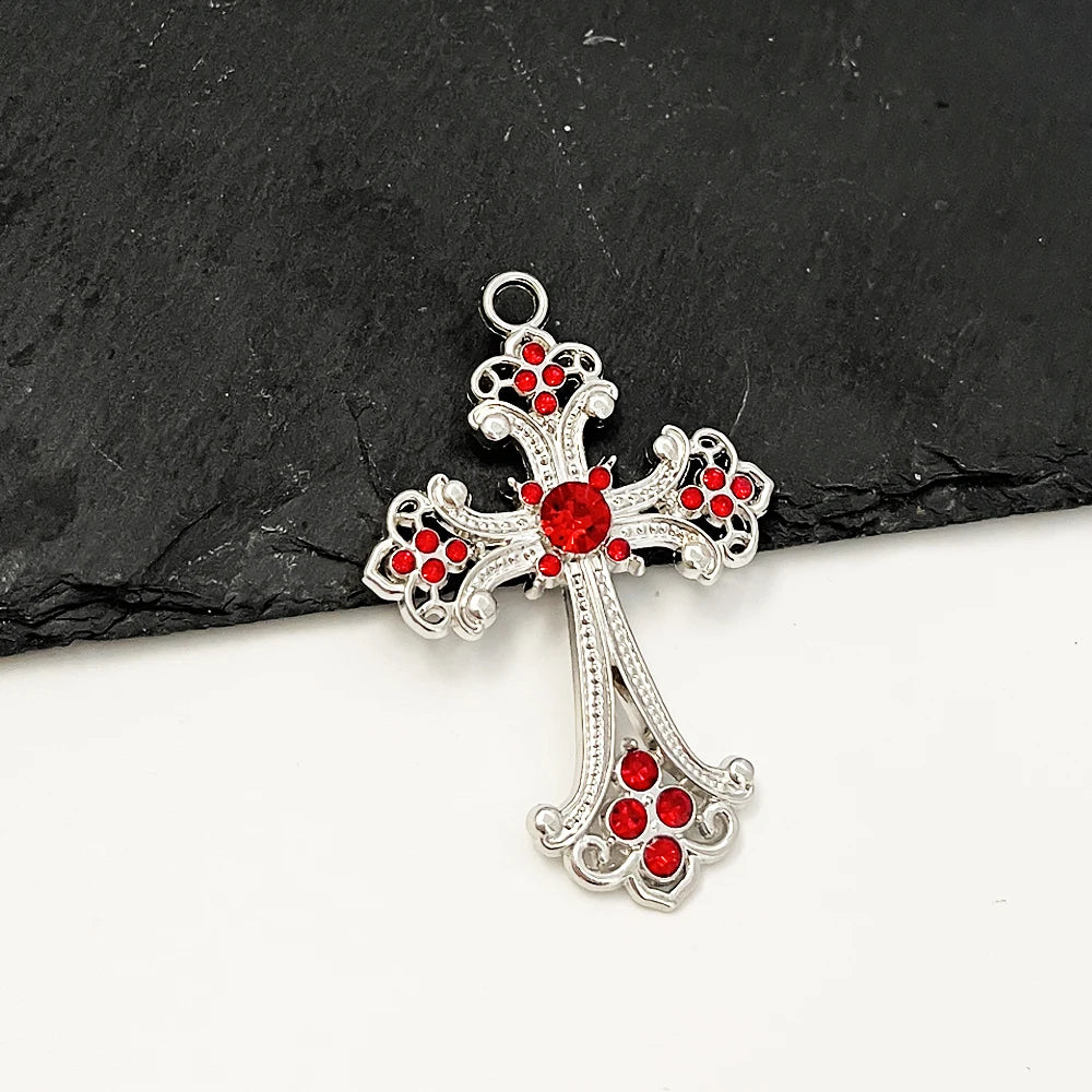 Iced Out Catholic Cross Silver Pendant Necklace