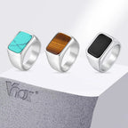Vnox Stainless Steel Square Natural Stone Ring for Men Boys, Turquoise Tiger Eye Thumb Rings for Men, 12.8mm Width Signet Ring