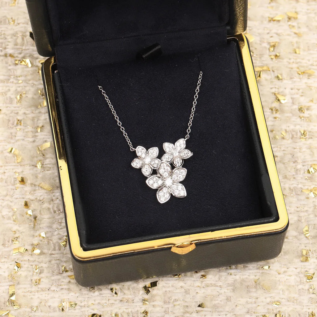Mini 2022 Brand Pure 925 Sterling Silver Jewelry Women Cherry Flower Diamond Pendant Necklace Lovely Design Fine Luxury