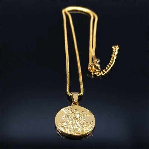SAINT MICHAEL PROTECT US Archangel Stainless Steel Necklaces Chain Men/Women Gold Color Choker Necklace Jewelry joyas