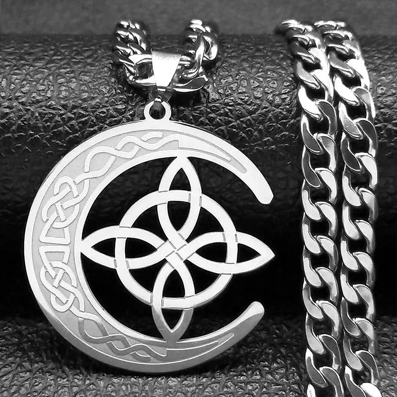 Celtic Moon Pendant Necklace — Stainless Steel
