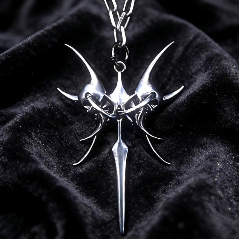 Goth Jewelry Chain Skull Pendant Necklaces for Women Punk 90s Aesthetic Accessories Thorns Spike Necklace Grunge Rock