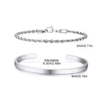 Men's 2pcs Set Simple Fashion Cuban Snake Link Chain Bracelet Stainless Steel Open Cuff Bangle Punk Hip Hop Jewelry Set