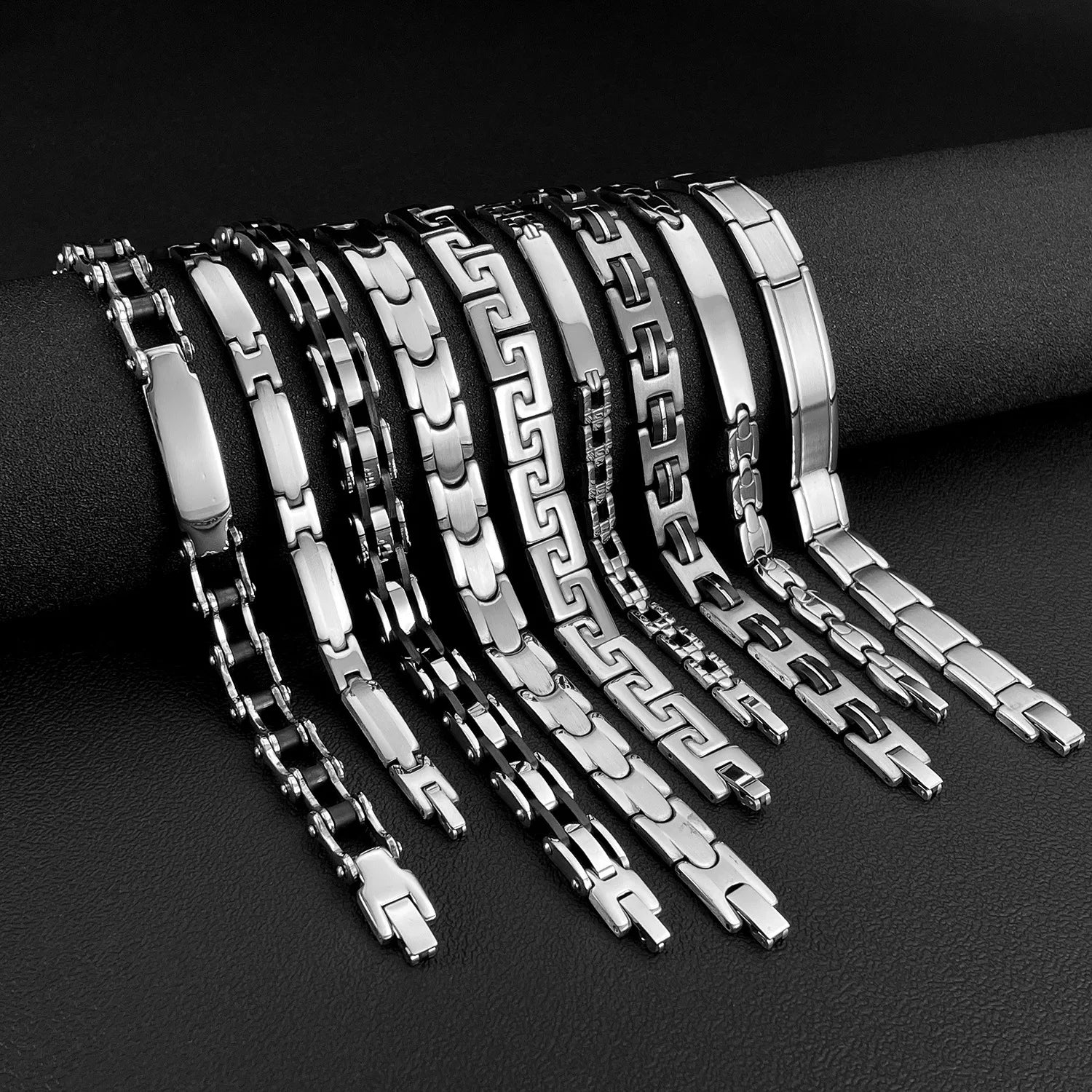 Chunky Men Bracelet,Thick Stainless Steel Strap Chain Link Wristband,Punk Male Jewelry Gift