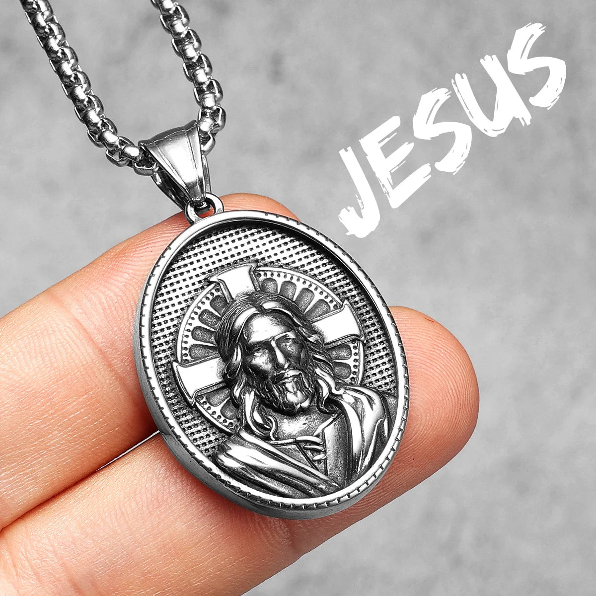 Cross Jesus Pendant Necklace — Stainless Steel
