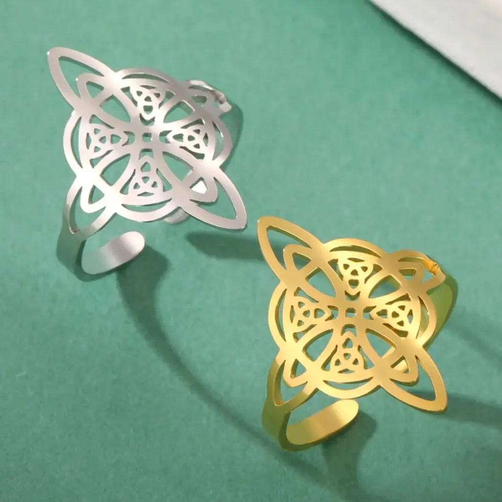 LIKGREAT Hollow Trinity Witch Knot Adjustable Ring for Women Men Stainless Steel Celtics Knot Amulet Couple Jewelry BirthdayGift