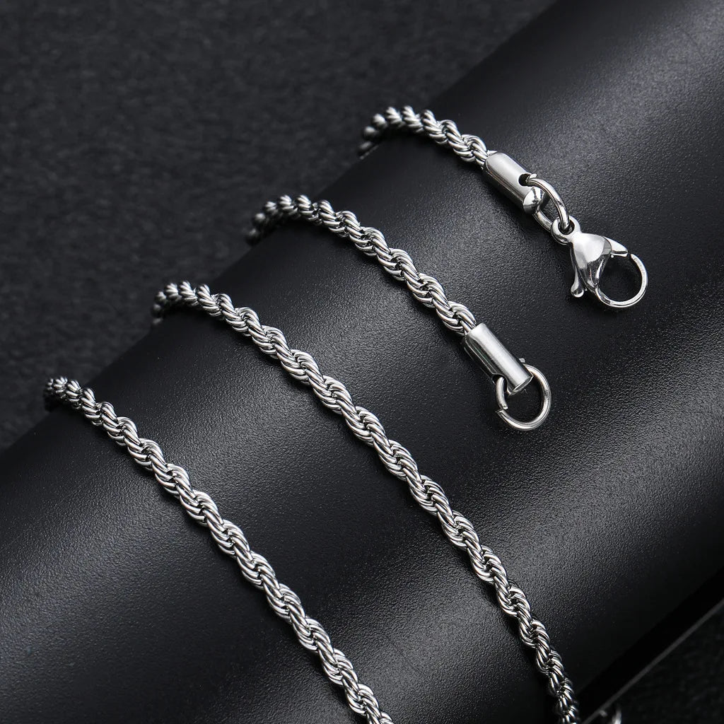 3MM Stainless Steel Twisted Rope Chain Necklaces For Men Women Hip Hop Titanium Steel Choker Fashion Party Jewelry