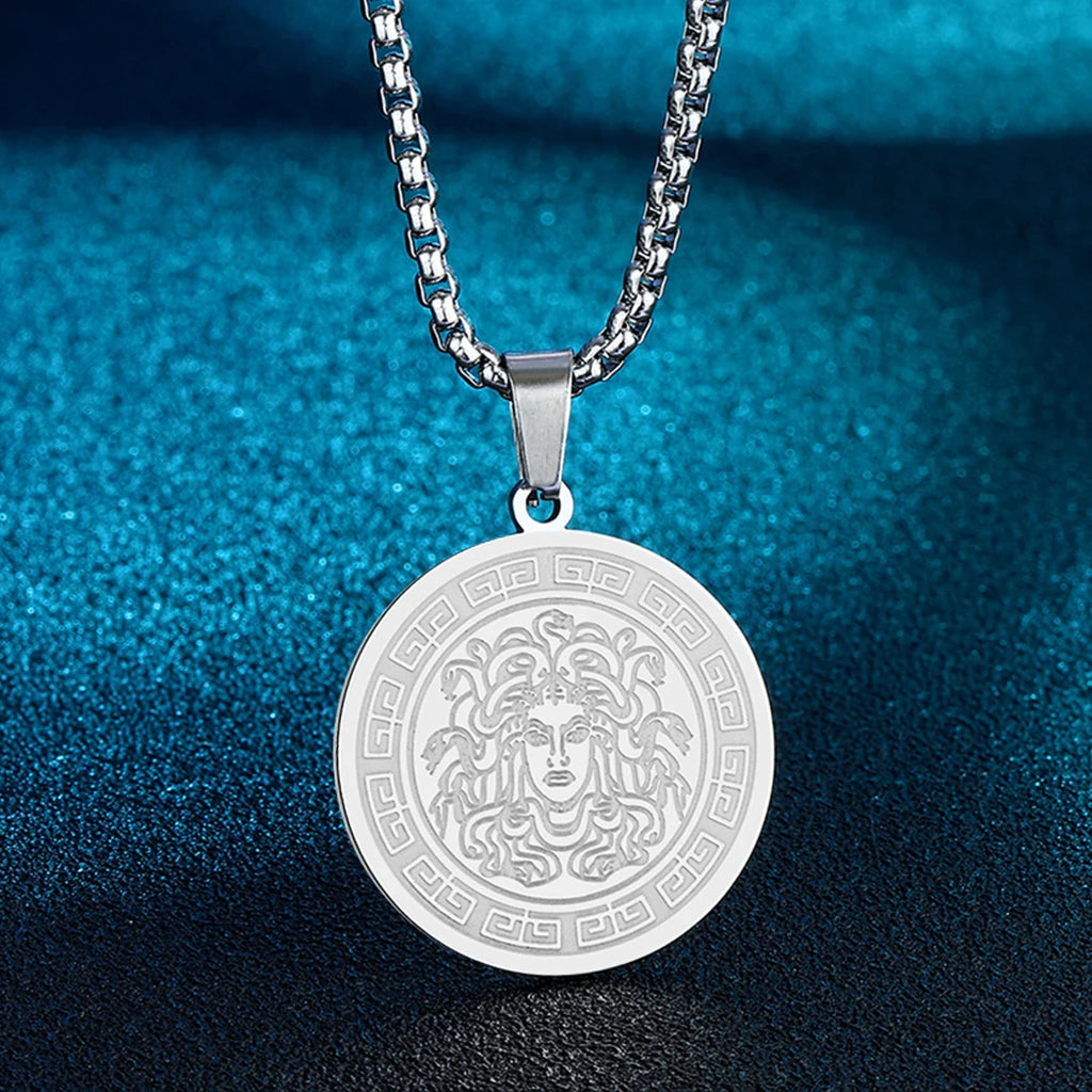 CHENGXUN Hindu Ganesha Coin Pendant Necklace for Men Womens Lord Ganesha Medallion Charm Neck Chain Spirit Totem Jewelry