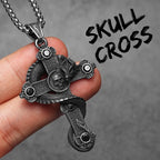 Skull Dragon Cross Pendant Necklace — Steel