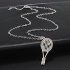 HIPEE Trendy Zinc Alloy Shiny Crystal Tennis Racket Pendant Necklace for Women Girls Sports Series Charm Necklaces Party Jewelry