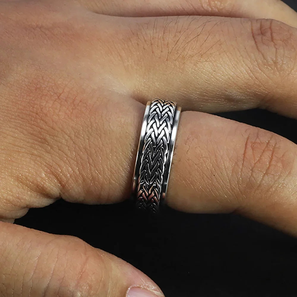 925 Silver Hemp Rope Spinner Ring — Vintage Rotatable