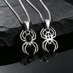 Gothic Punk Spider Totem Necklace for Men,Stainless Steel Black Onyx Inlaid Spider Pendant Necklace,Trend Halloween