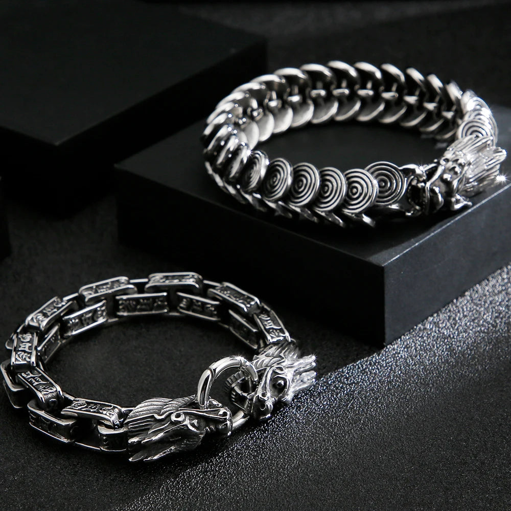 Solid 316L Stainless Steel Dragon Men Bracelet for Man Casting Men's Bracelets Jewelry Retro Gothic Accessories Punk