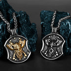 316L Stainless Steel Fashion Viking Odin Warrior Shield Necklace Nordic Amulet Double Axe Necklace Pendant Jewelry Men's Gift