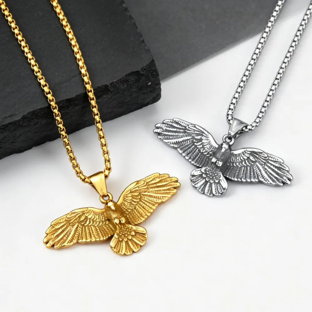Punk Eagle Necklace for Men,Gold Silver Color Stainless Steel Eagle Pendant Necklace,Birthday Hip Hop Jewelry Gift