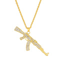 Personalized Diamond Studded AK47 Submachine Gun Pendant Necklace for Men, Fashionable Hip-hop Rock Party Necklace for Women