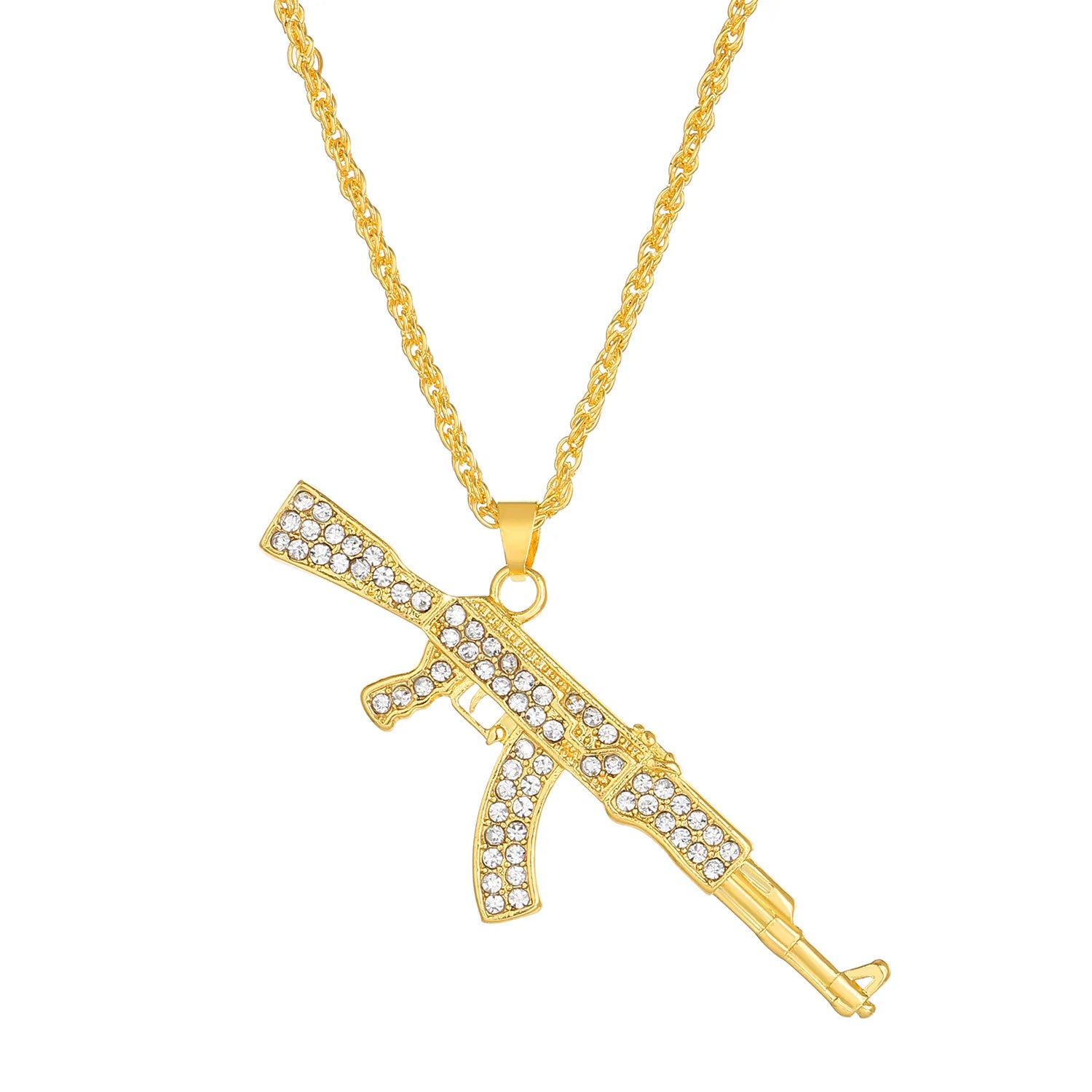 Personalized Diamond Studded AK47 Submachine Gun Pendant Necklace for Men, Fashionable Hip-hop Rock Party Necklace for Women