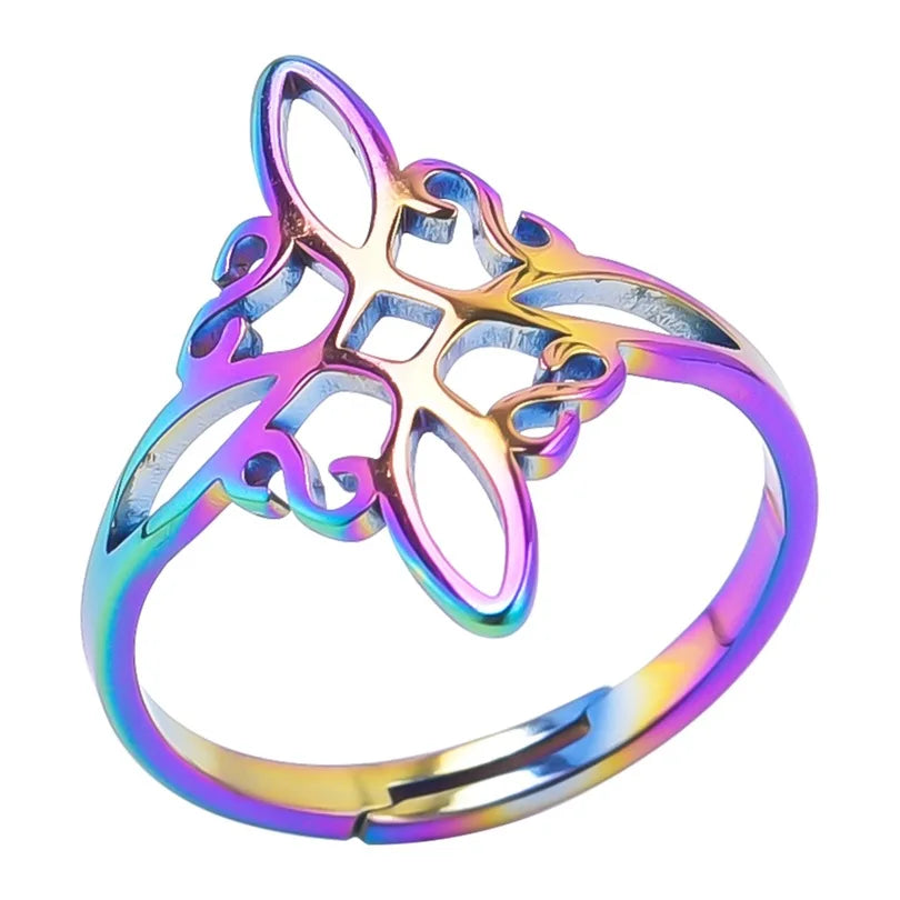 YILUOCD Witchcraft Stainless Steel Open Ring Supernatural Witch Knot Rings For Women Wiccan Cross Protection Amulet