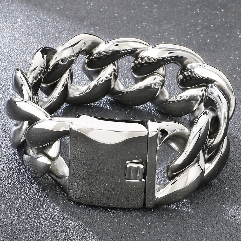 Cool 25/30mm Hip Hop Cuban Link Chain Bracelet Man Vacuum Plated 316l Stainless Steel Men's Bracelets Heavy Duty Street