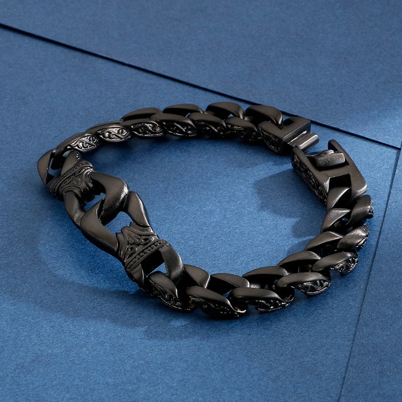 Fongten 22.5cm Bracelet For Men Stainless Steel Cross Cuban Chain Male Bangle Bracelets Brushed Shiny Multiple Color