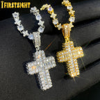 New Cross Pendant Tennis Star Link Chain Necklace for Men Women Iced Out Silver Color Cubic Zirconia Charm Hip Hop Jewelry