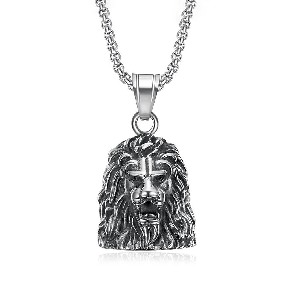 Gothic Lion Head Bell Pendant — Stainless Steel