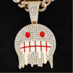 Full Crystal Cross Pendant Cuban Chain Necklace — Two-Tone