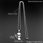 Funny Alien Yeah Pendant Necklace For Women Men Stainless Steel Silver Color Goth Streetwear Rapper Jewelry Chain