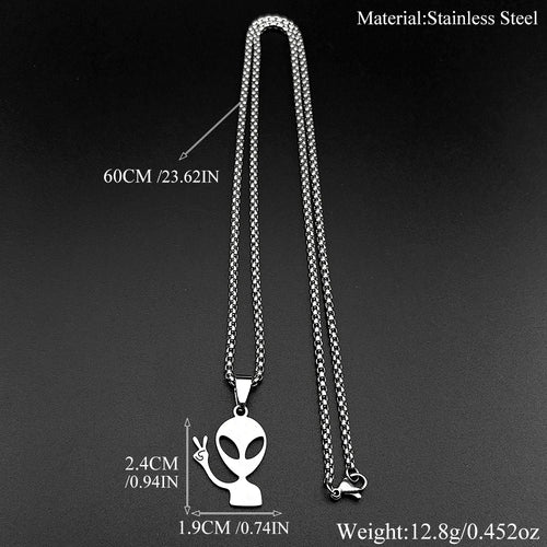 Funny Alien Yeah Pendant Necklace For Women Men Stainless Steel Silver Color Goth Streetwear Rapper Jewelry Chain