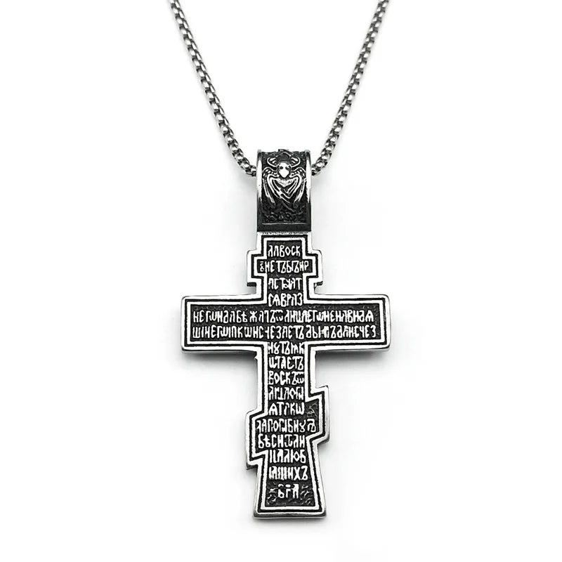Eastern Orthodox Cross Jesus Pendant Necklace For Women Men Stainless Steel Silver Color Dark Punk Male Chain Jewelry