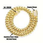 8-14mm Hip Hop Bling Iced Out 18k Gold-plated Stainless Steel Dense Cuban Miami Link Chain Necklaces for Unisex Rapper