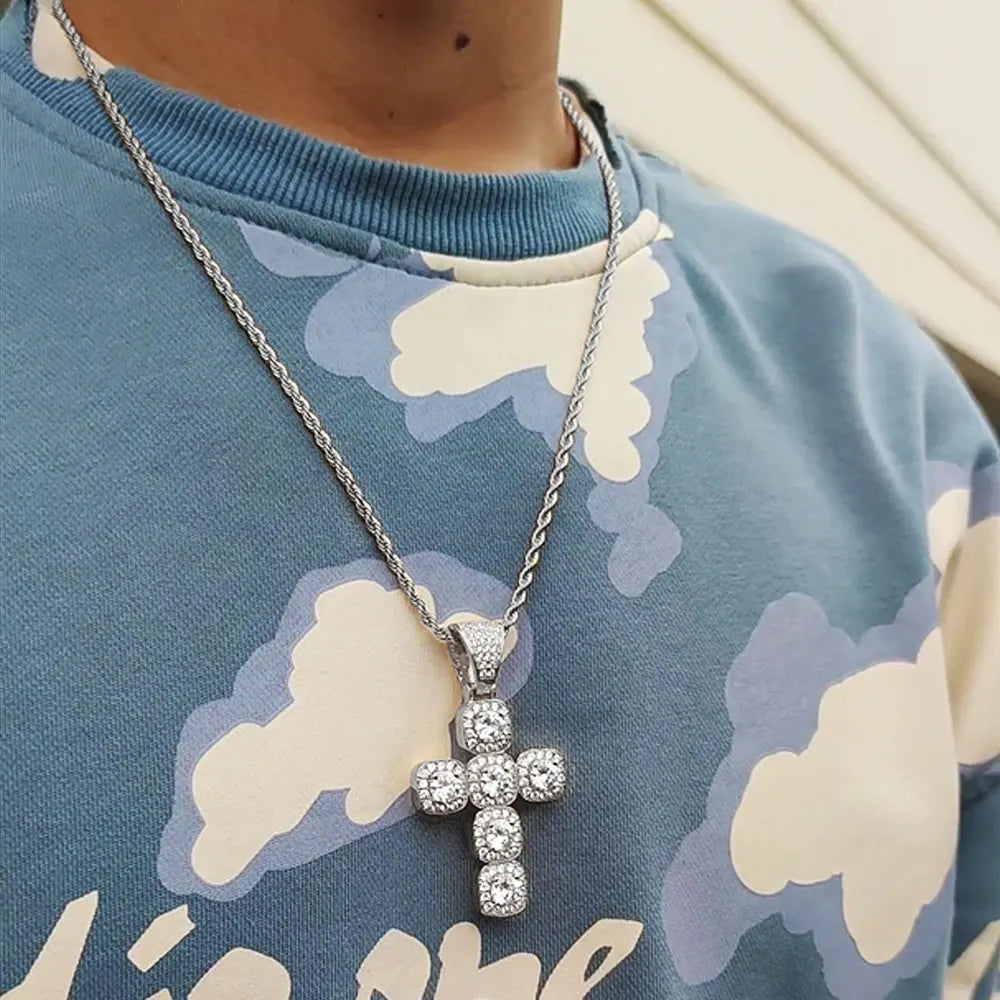 Iced Out Tennis Cross Pendant Necklace