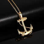 Iced Out Anchor Ship Wheel Pendant Necklace — Stainless Steel