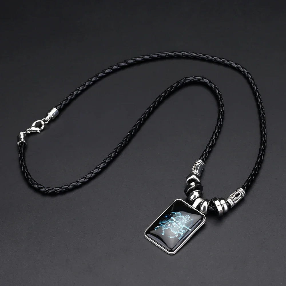 2024 Personalized Pendant Necklace Galaxy Constellation Design 12 Zodiac Sign Horoscope Astrology Necklace For Women Men Resin J