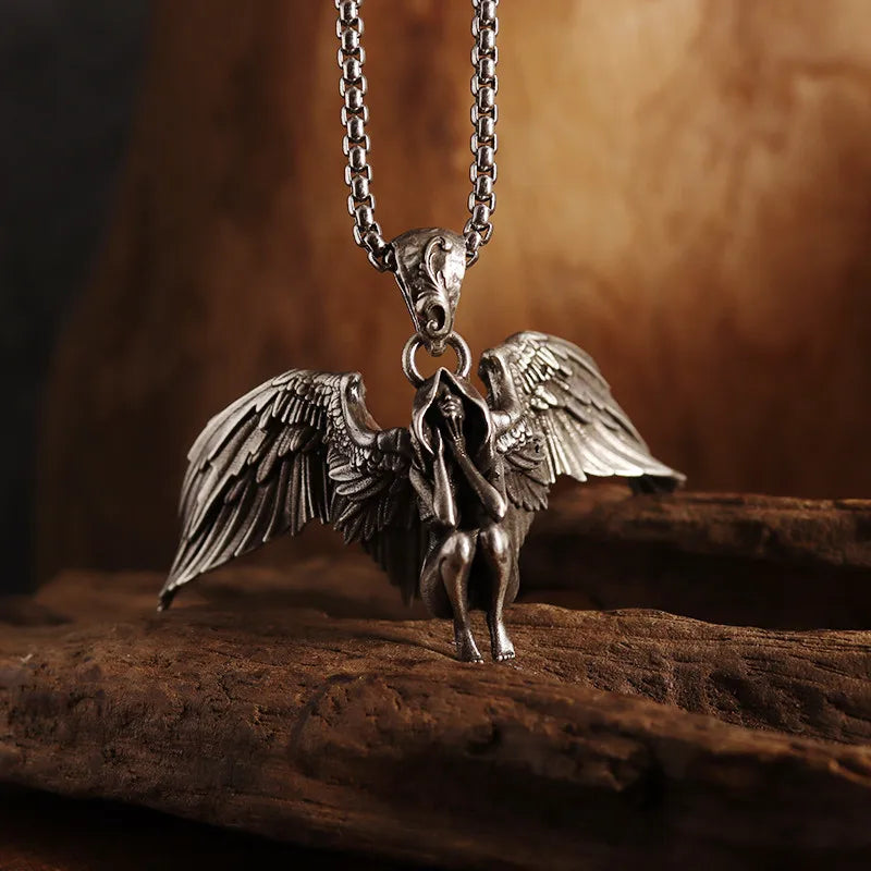Vintage Punk Mythology Style Metal Sexy Angel Goddess Pendant Necklace for Men Women Classic Mysterious Souvenir Jewelry