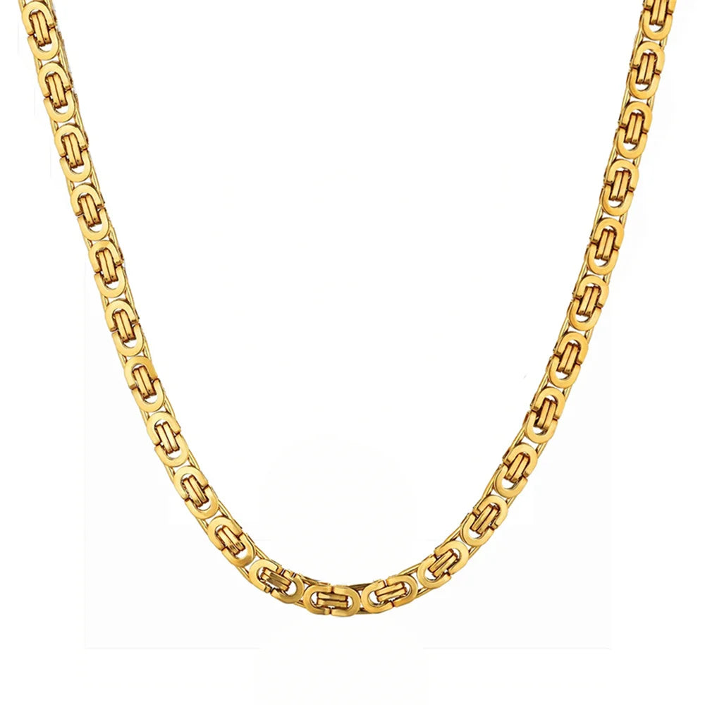Gold Flat Byzantine Link Chain Necklace 6mm — Stainless Steel