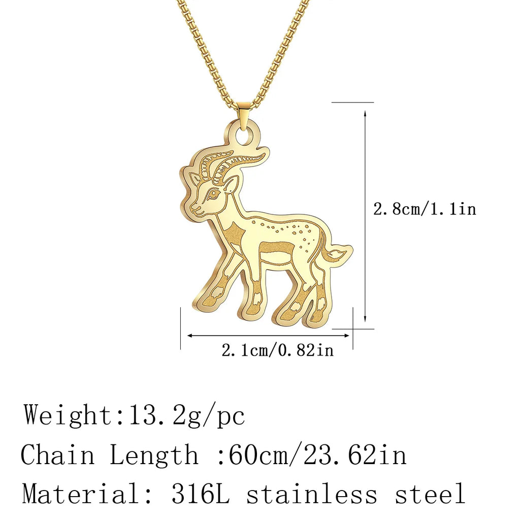 Kinitial Cute Goat Stainless Steel Necklace Chinese Culture Animal Zodiac Sheep Necklace Men Women Memorial Jewelry