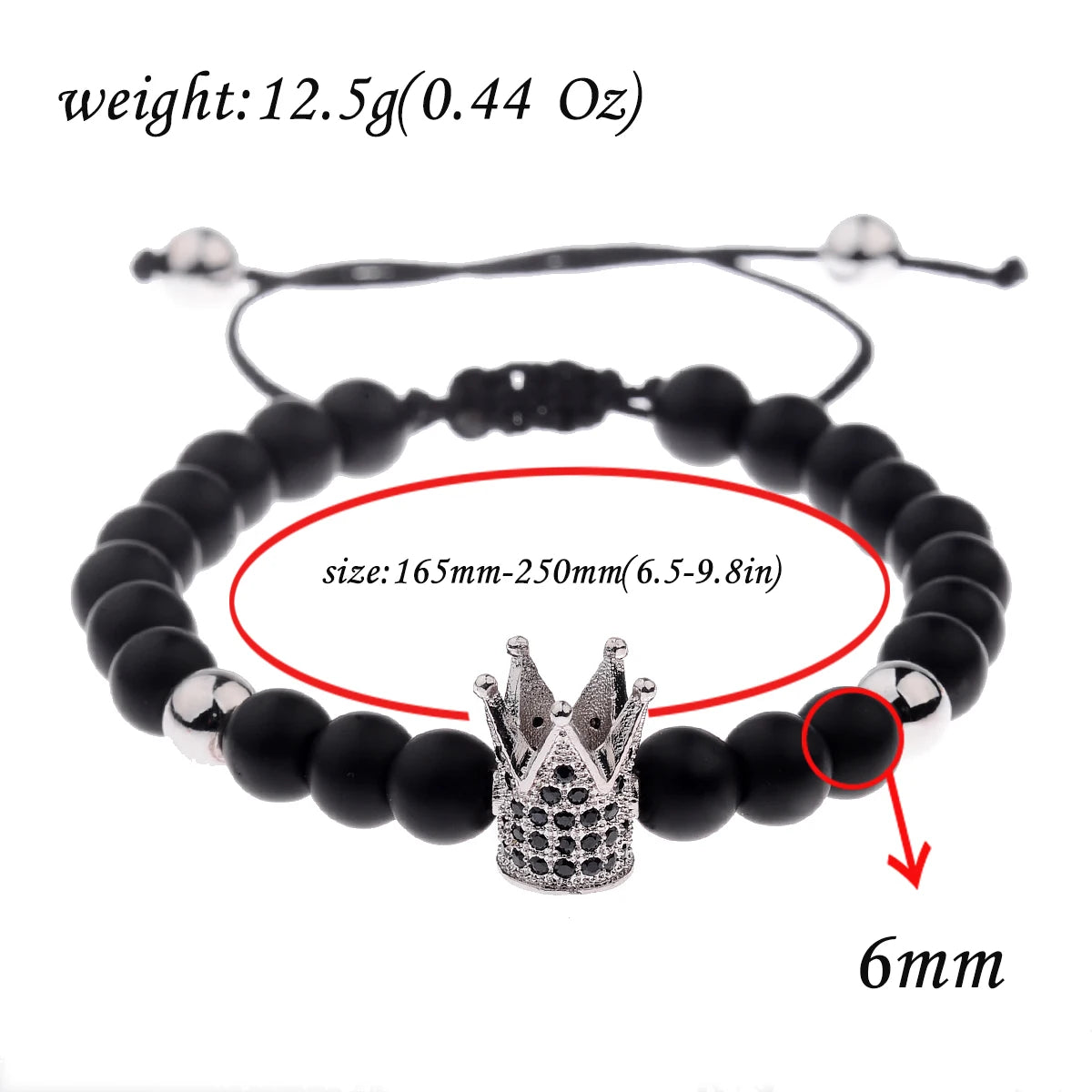 DOUVEI 6mm Pave Zircon Crown Weaving Bracelet Charm Men Black Matte Bracelets For Women Dropshipping ABL007
