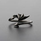 Gothic Angel & Devil Wings Open Ring — Vampire, Black & Silver
