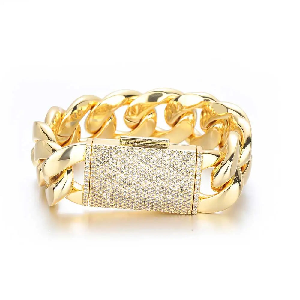 Gold Cuban Chain Necklace Iced Out 18K 12/22MM