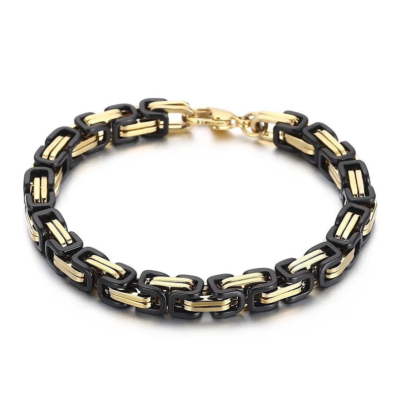 Fongten 4/5/6/8mm Byzantium Bracelet For Men Stainless Steel Box Chain Wirstband Charm Men Bangle Bracelets Jewelry