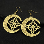 Celtic Gold Earrings Crescent Moon Witch's Knot