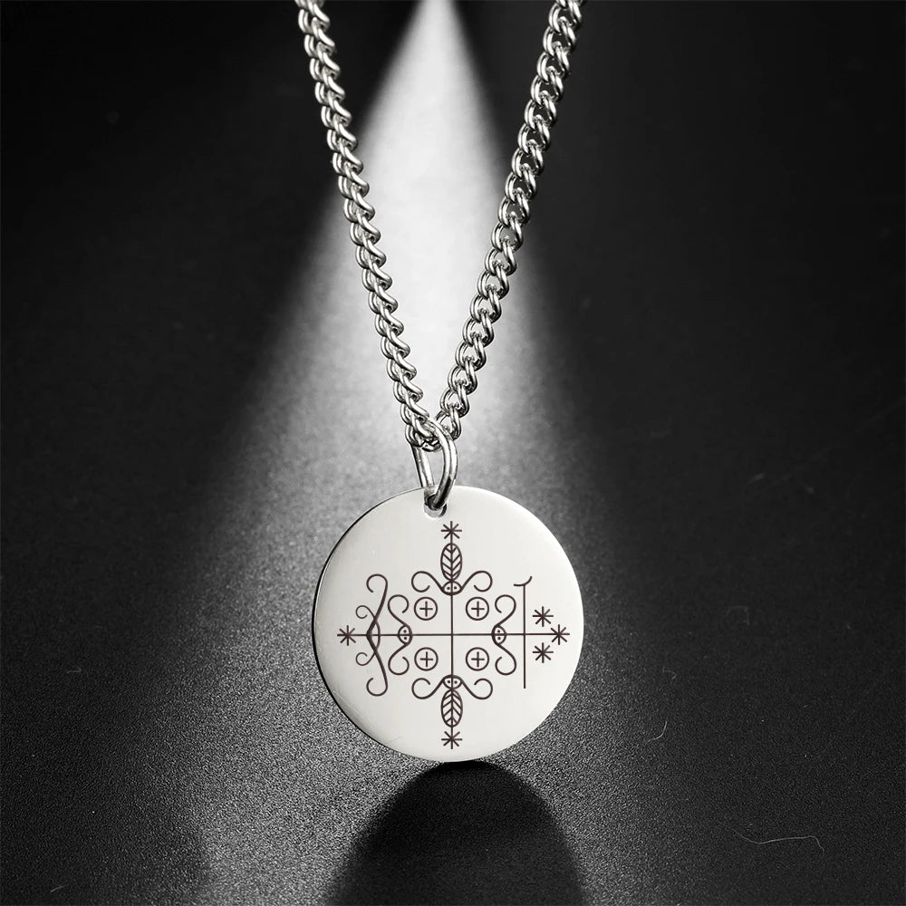 My Shape Voodoo Loa Baron Samedi Round Pendant Necklace for Men Maman Brigitte Stainless Steel Necklaces Amulet Religion Jewelry