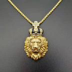 Lion Crown Cross Pendant Necklace — Stainless Steel
