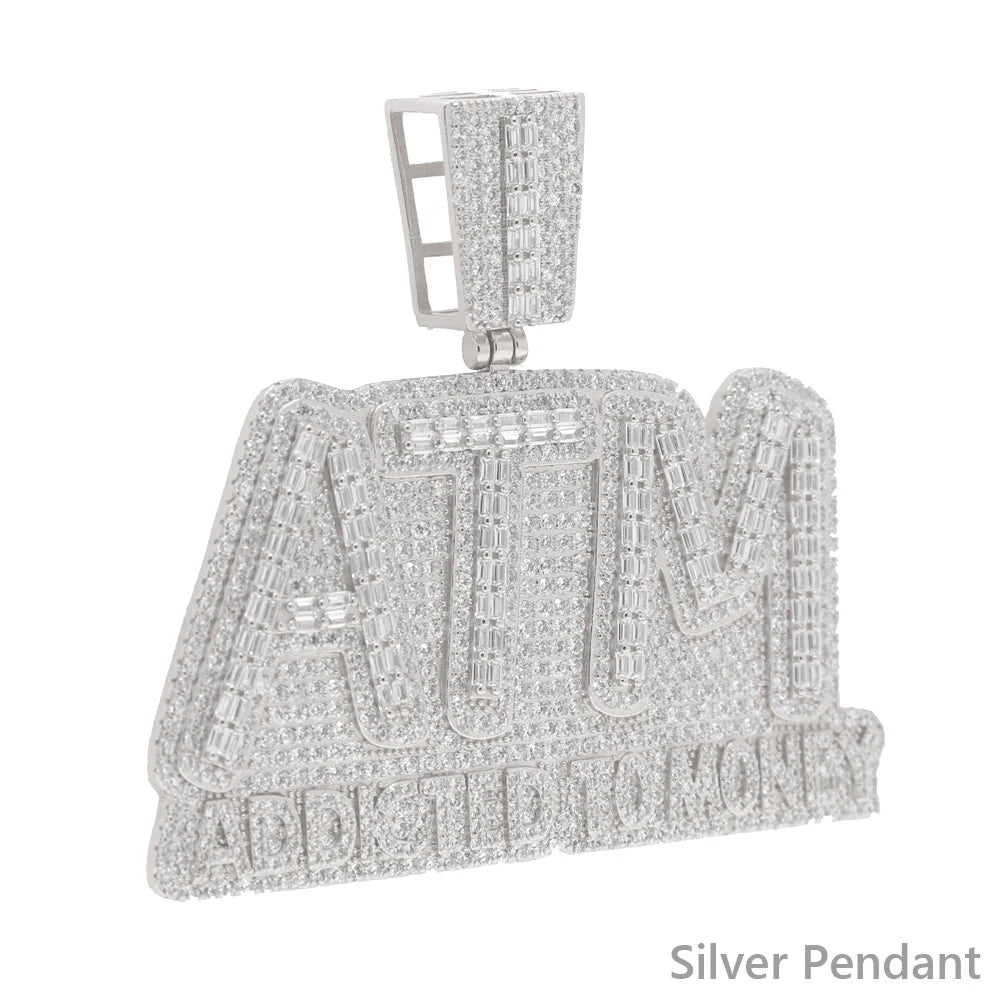 Iced Out Bling Letters ATM Addicted To Money Pendant Necklaces Gold Color AAA Zircon 5mm Tennis Chain Men's Hip Hop